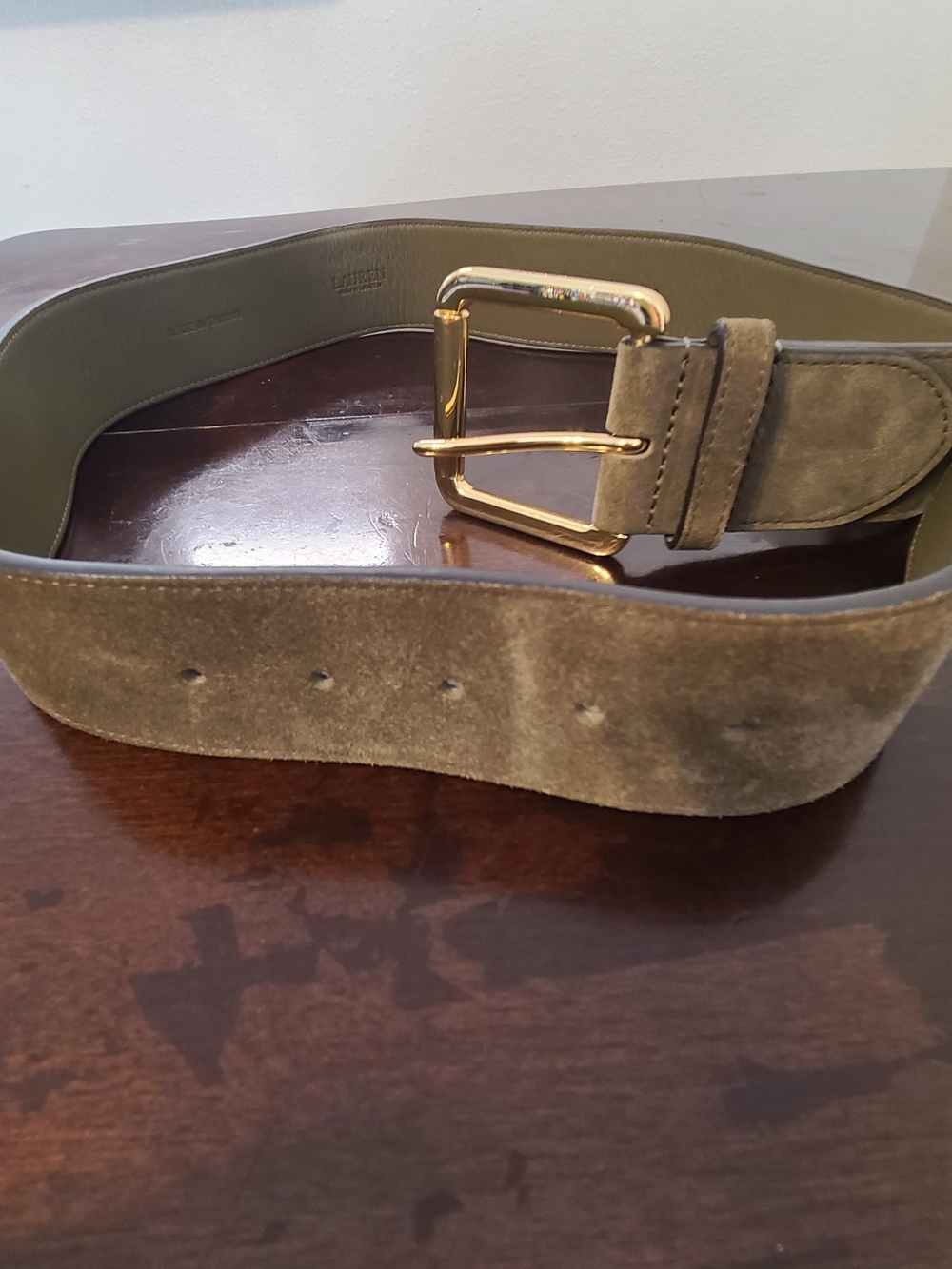 Lauren Ralph Lauren Olive Suede Belt with Gold Buckle Nwt  Size S